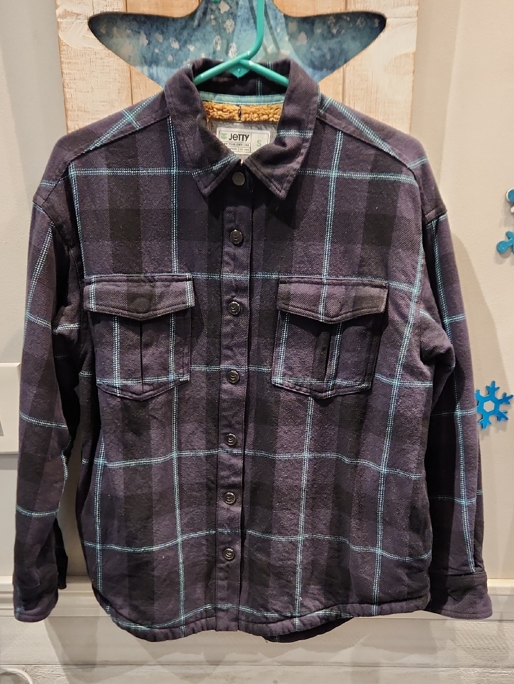 EUC Jetty Plaid Button Down Sherpa Lined Jacket Sz S